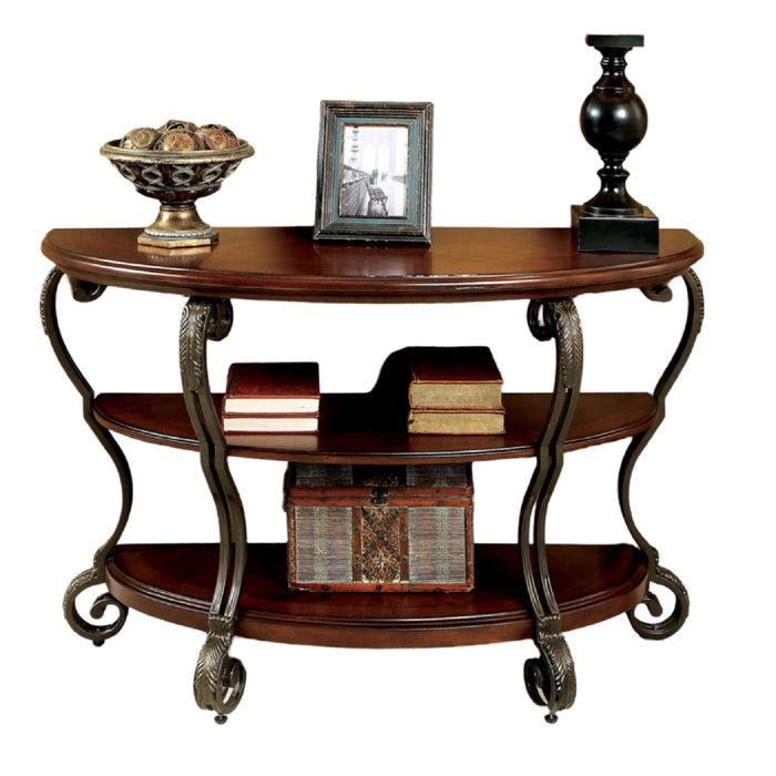 Sofa Table With Open Bottom Shelf And Ornate Scroll Detail Legs - Brown Multi Home Essentials