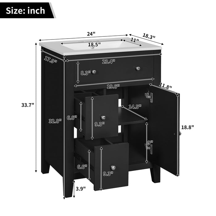 Bathroom Vanity With Basin, Rectangular Cabinet With 2 Drawers And Soft Closing Door
