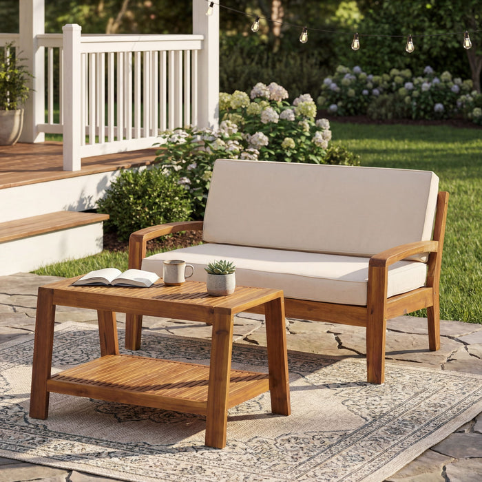 2 Piece Outdoor Conversation Set (Loveseat & Coffee Table With Water-Resistant Cushions) Noble House