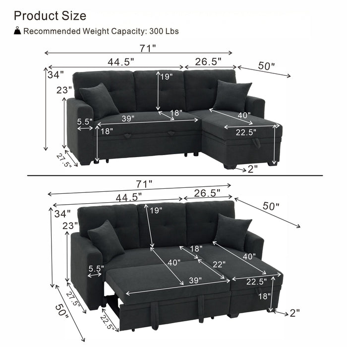 Sleeper Sectional With Pull Out Bed, Reversible Chaise Home Essentials