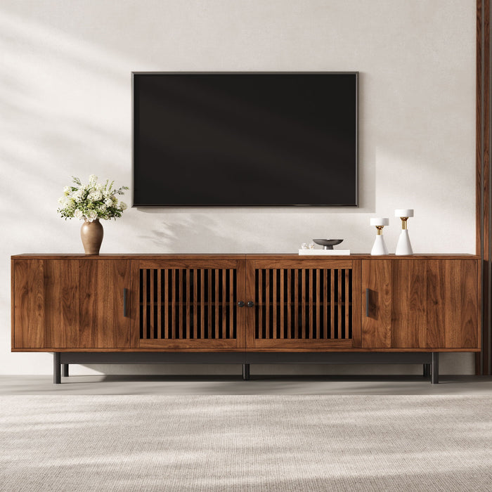TV Stand, Media Console With Soft Closing Hinges, Adjustable Shelves, Slatted Doors - Walnut Hearth and Haven