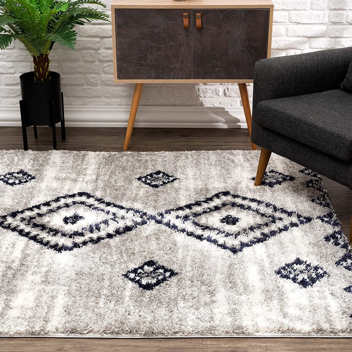 7' x 9' Boho Chic Area Rug - Gray And Navy