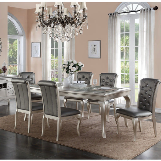 Rectangle Dining Table With Glass Top And 6 Tufted Back Chairs - Gray / Silver Home Essentials