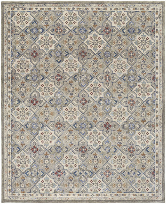Wool Patchwork Tufted Handmade Stain Resistant Area Rug - Taupe Ivory And Red - 4' X 6'