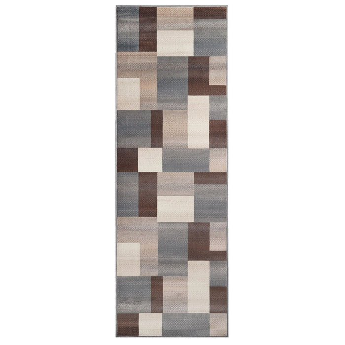 8' Patchwork Power Loom Stain Resistant Runner Rug - Gray