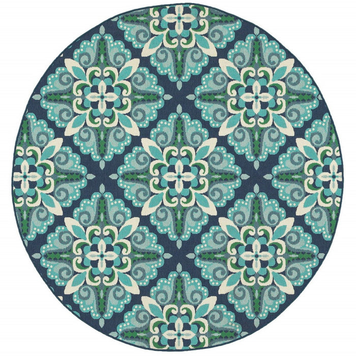 8' X 8' Round Indoor / Outdoor Area Rug - Blue / Green