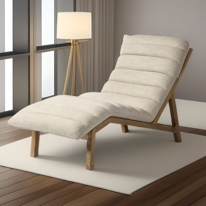 Fabric Tufted Lounge Chair - Cream And Wood Brown