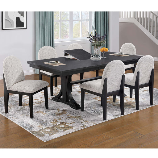 7 Piece Dining Set, Table And 6 Side Chairs, Table With Trestle Base - Black / Charcoal / White Home Essentials