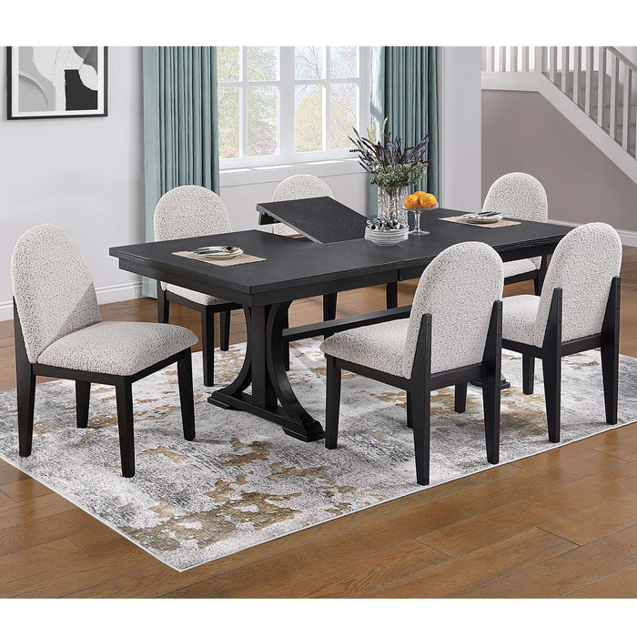 7 Piece Dining Set, Table And 6 Side Chairs, Table With Trestle Base - Black / Charcoal / White Home Essentials