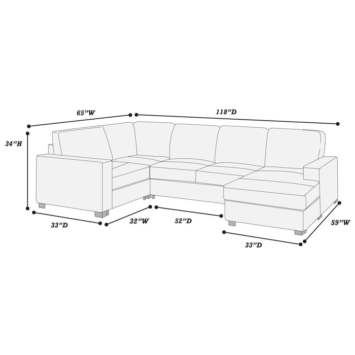 Sectional With RAF Chaise, Armless Loveseat & LAF 1 Arm Chair Home Essentials