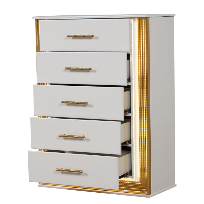 Obsession - 5 Drawer LED Chest - White Matrix Furniture Group