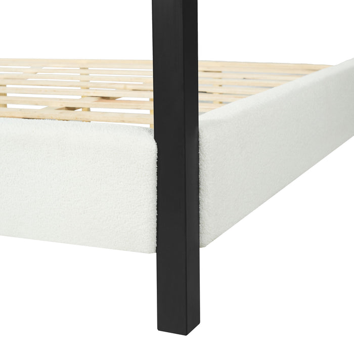 Queen Canopy Bed With Upholstery - White / Black Noble House