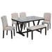 6 Piece Dining Table Modern Style With 4 Chairs & 1 Bench, Table With Marbled Veneers Tabletop And V-Shaped Table Legs - White Hearth and Haven