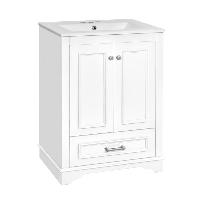 Bathroom Vanity With Ceramic Sink Combo, Modern Freestanding Storage Cabinet With Silver Handles Hearth and Haven