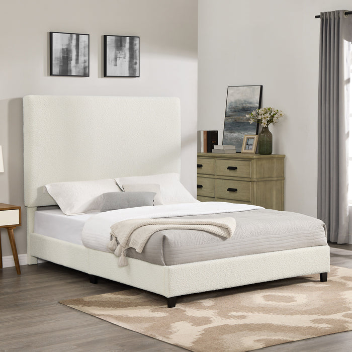 Bridgevine Home Queen Size White Boucle Upholstered Platform Bed