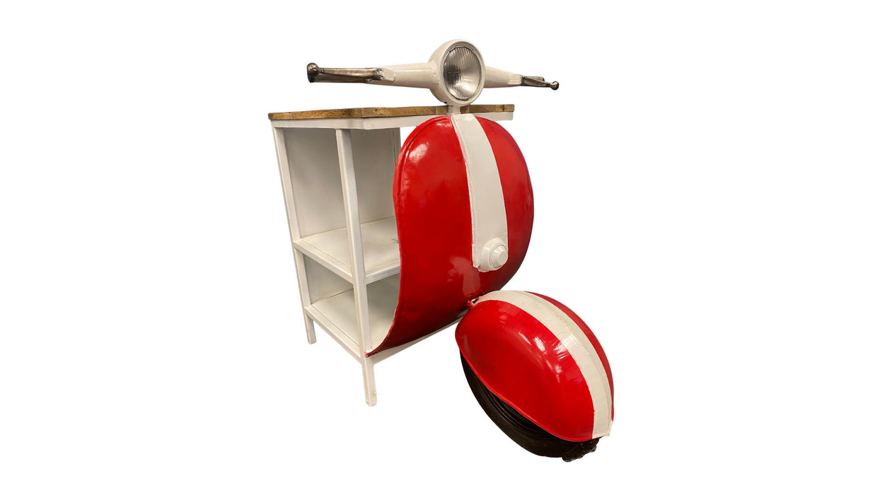 Novelty Scooter Open Cabinet With Two Shelves - Red And Off-White