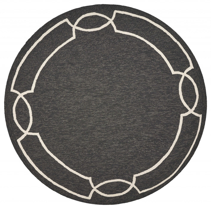 7' Hand Hooked UV Treated Bordered Round Indoor / Outdoor Area Rug - Onyx Black