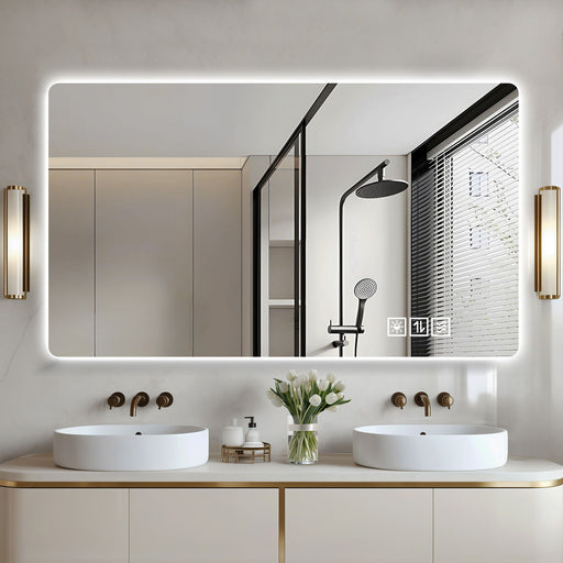 Wall Mounted LED Lighting Mirror With 3 Color Lighting, Dimming, Waterproof, Anti Fog, Touch Switch - Silver Daily Nest