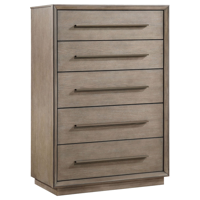 Prescott - 5 Drawer Bedroom Chest With Mitered Trim - Taupe Furniture Max