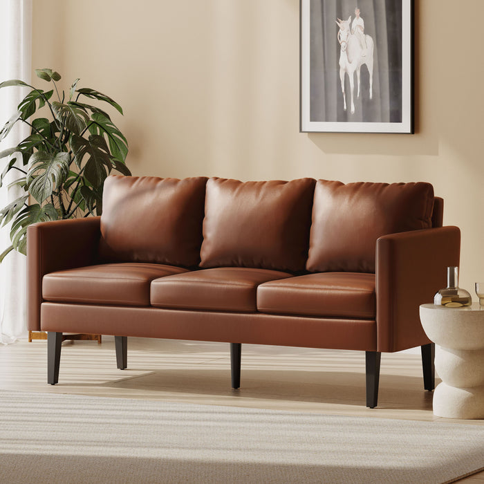 3 Seater Sofa - Light Brown - Tempered Glass