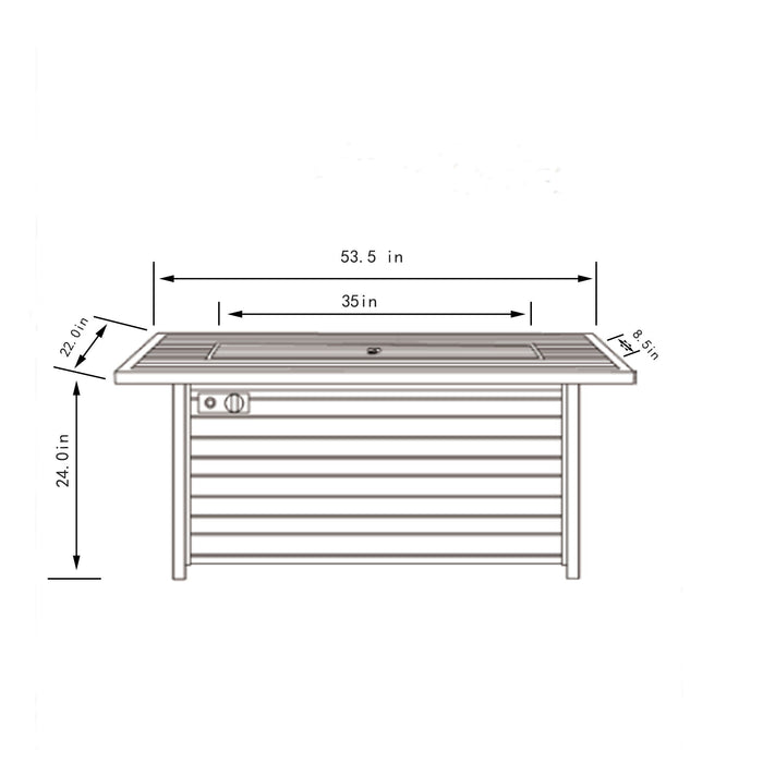 54" Propane Gas Fire Pit Table, 50000 Btu Rectangular Steel Fire Pit With Imitation Wood Grain For Outside Patio Deck Garden Courtyard - Light Beige