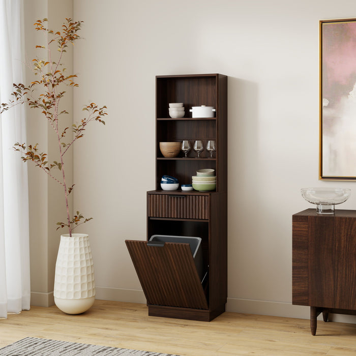 Tall Narrow Fluted Storage Cabinet With Trash Bin Compartment For Kitchen (Trash Can Not Included) Home Essentials