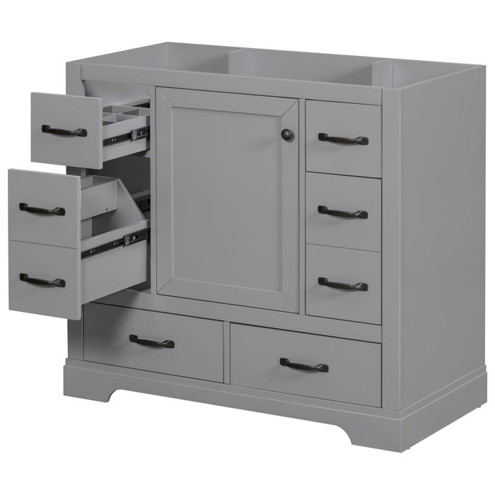 36" Bathroom Vanity Without Sink, Cabinet Base Only, 6 Drawers, Multi Functional Drawer Divider, Adjustable Shelf - Gray
