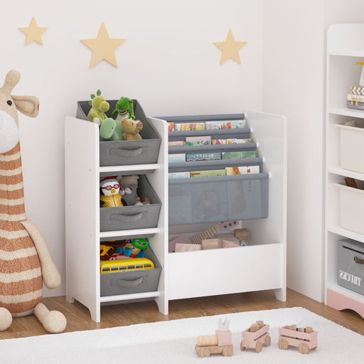 Bookshelf And Toy Storage Organizer, Multifunctional 4 Tier With 3 Collapsible Drawers - White Home Essentials