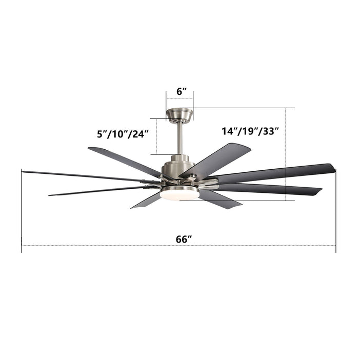 66" Low Profile Ceiling Fan With Dimmable LED Lights, 6 Speed Reversible DC Motor For Indoor - Brushed Nickel Daily Nest