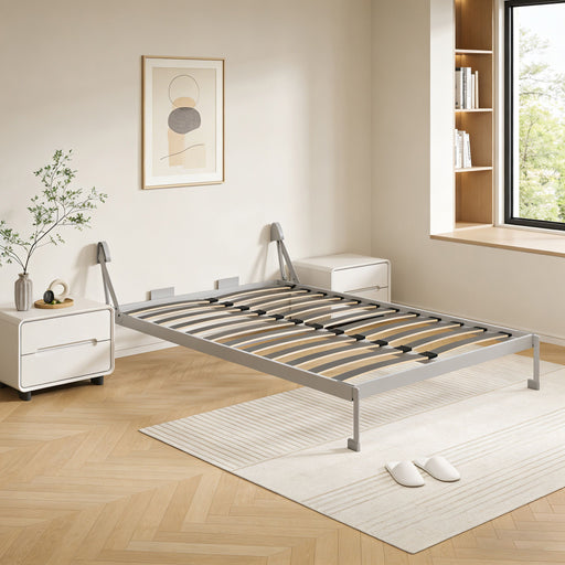 Queen Size Vertical Murphy Wall Cabinet Folding Bed With Automatic Legs - Gray Home Essentials