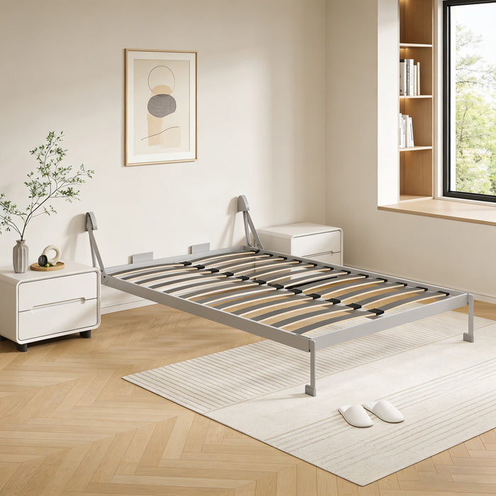 Queen Size Vertical Murphy Wall Cabinet Folding Bed With Automatic Legs - Gray Home Essentials