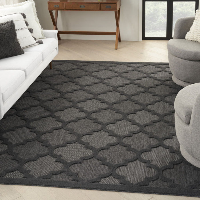 7' X 10' Area Rug Geometric Flatweave - Black