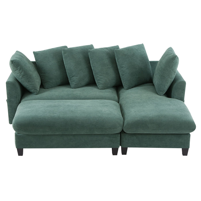 Upholstered L Shaped Sectional Sofa With Storage, Movable Ottoman, And 6 Throw Pillows