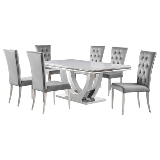 Kerw - 7 Piece Rectangular Dining Table Set - Gray Furniture Max