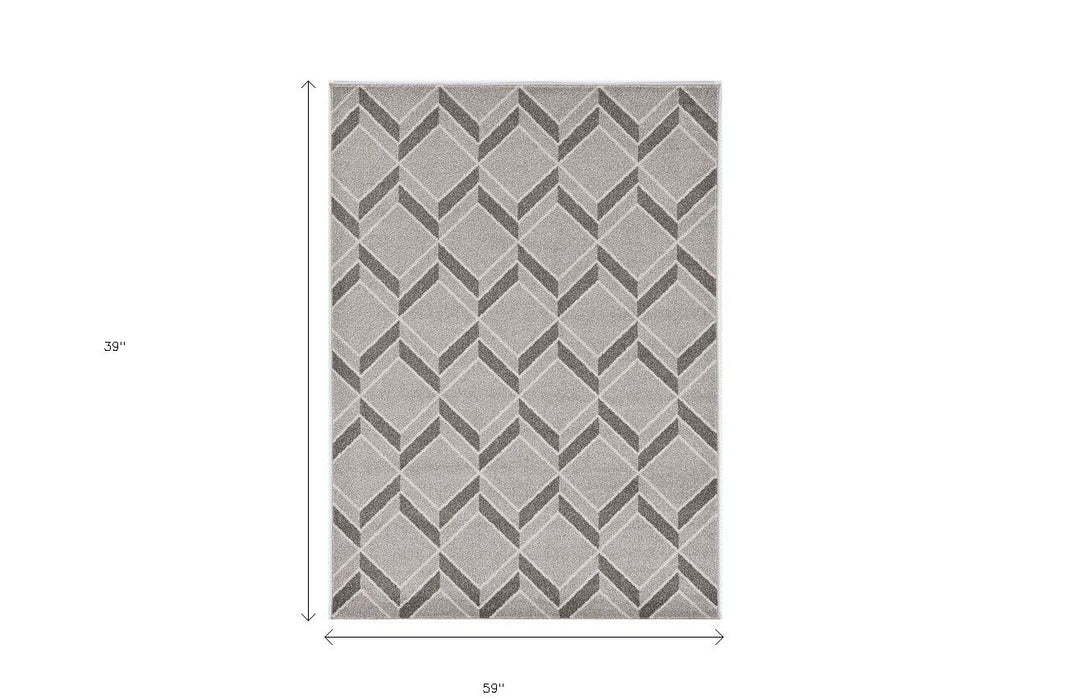 3' X 5' Machine Woven UV Treated Herringbone Illusion Indoor / Outdoor Area Rug - Gray