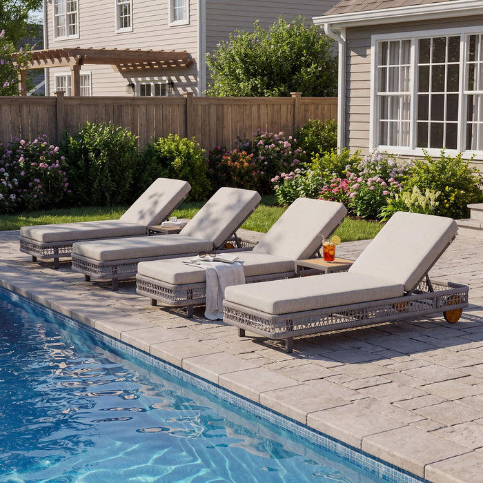 Outdoor Chaise Lounge & Wheels, 5 Position Adjustable Backrest Noble House
