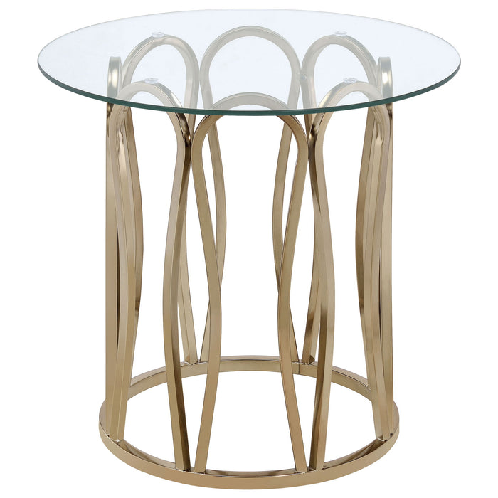 Round Glass Top Table With Polished Metal Base Furniture Max