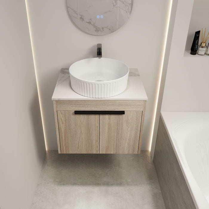 24 " Modern Design Float Bathroom Vanity With Ceramic Basin Set, Wall Mounted White Oak Vanity With Soft Close Door, KD - Packing, KD - Packing, 2 Pieces Parcel (Top - Baa0014012Oo)
