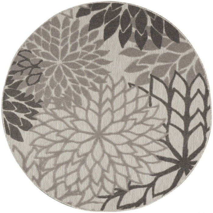 4' Round Round Floral Indoor / Outdoor Area Rug - Gray