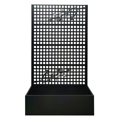 Planter Box With Trellis, Outdoor Raised Garden Bed With Privacy Screen Lattice Panels For Patio - Black Daily Nest