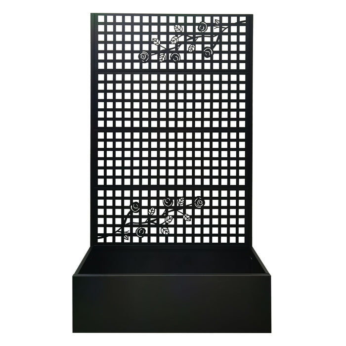 Planter Box With Trellis, Outdoor Raised Garden Bed With Privacy Screen Lattice Panels For Patio - Black Daily Nest