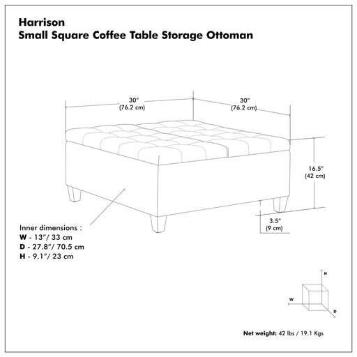 Harrison - Small Square Coffee Table Storage Ottoman - Gray Simpli-Home