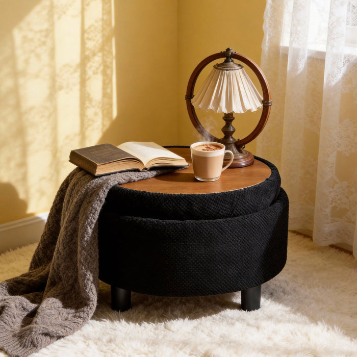 Storage Round Footstool Table Ottoman Home Essentials