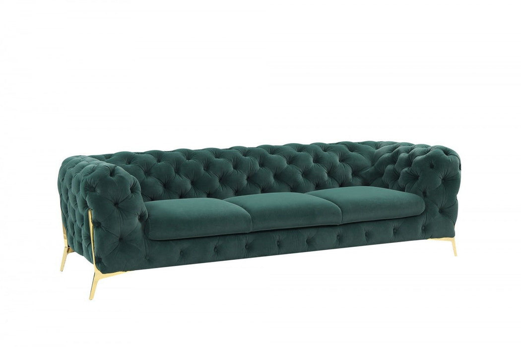 Velvet Sofa With Gold Legs - Green