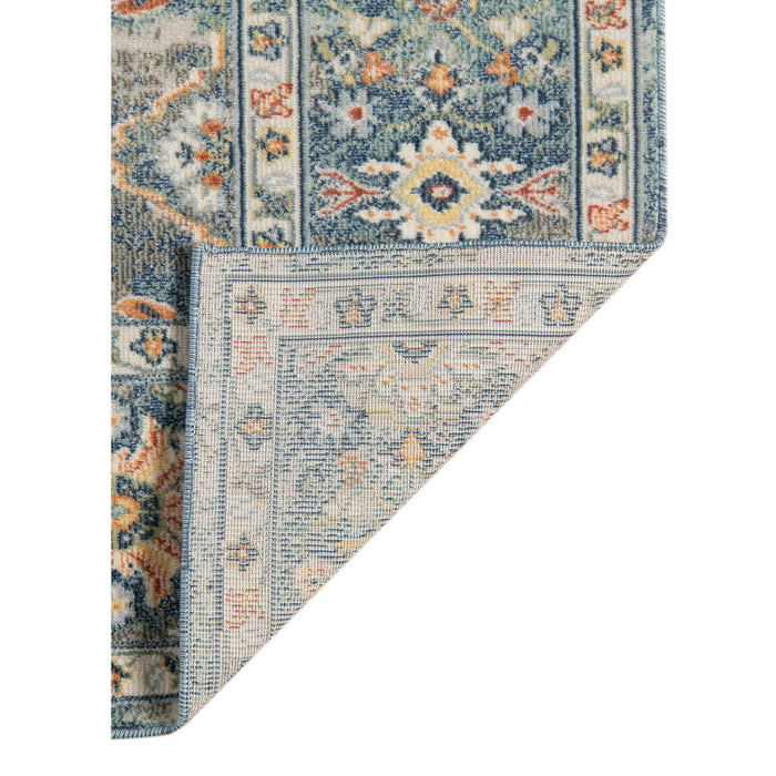 5' X 7' Floral Medallion Stain Resistant Indoor / Outdoor Area Rug - Blue / Orange