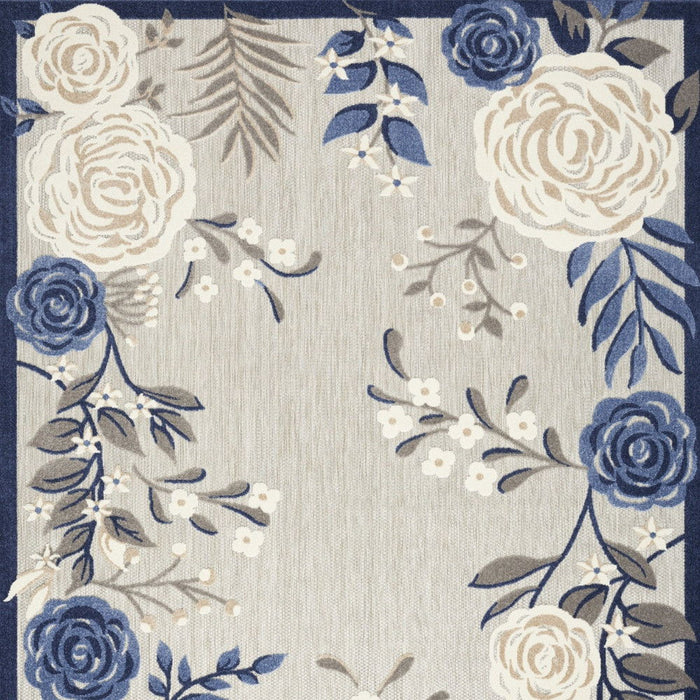 7' X 10' Floral Stain Resistant Area Rug Non Skid - Gray / Blue