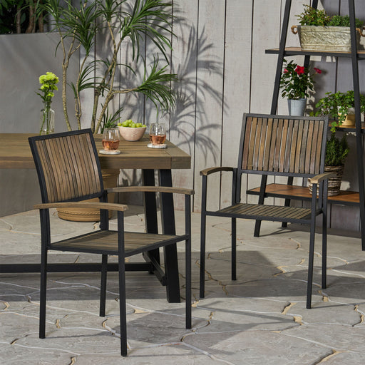 Vermilion - Outdoor Dining Chair With Vertical Slat And Wooden Arm Noble House
