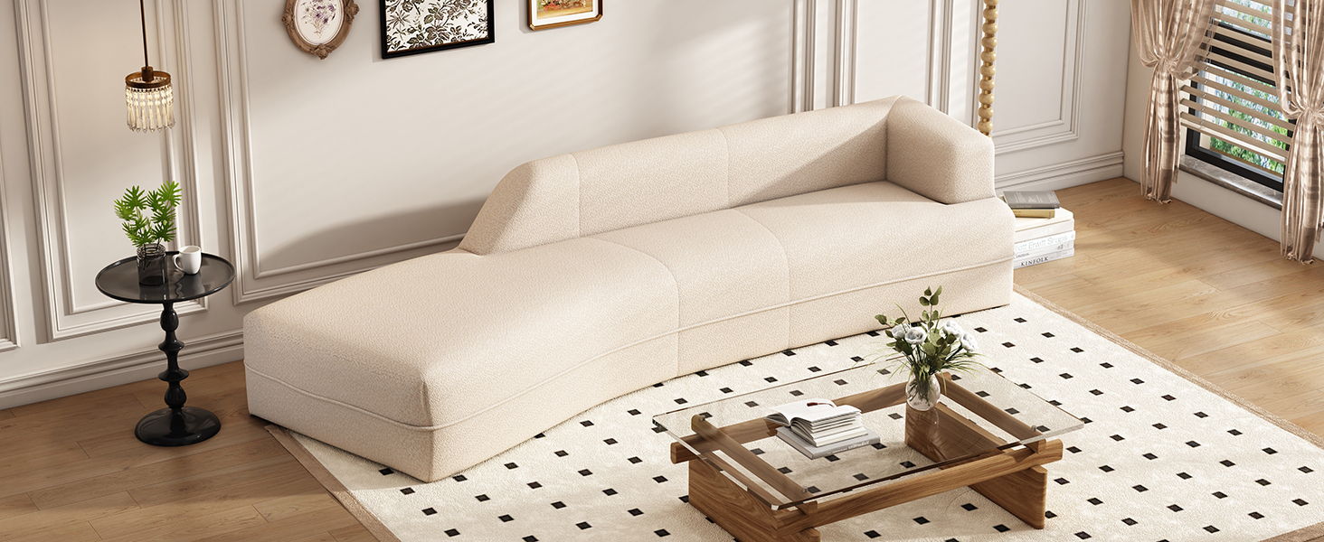 109.4" Curved Chaise Lounge Modern Indoor Sofa Couch For Living Room, Beige