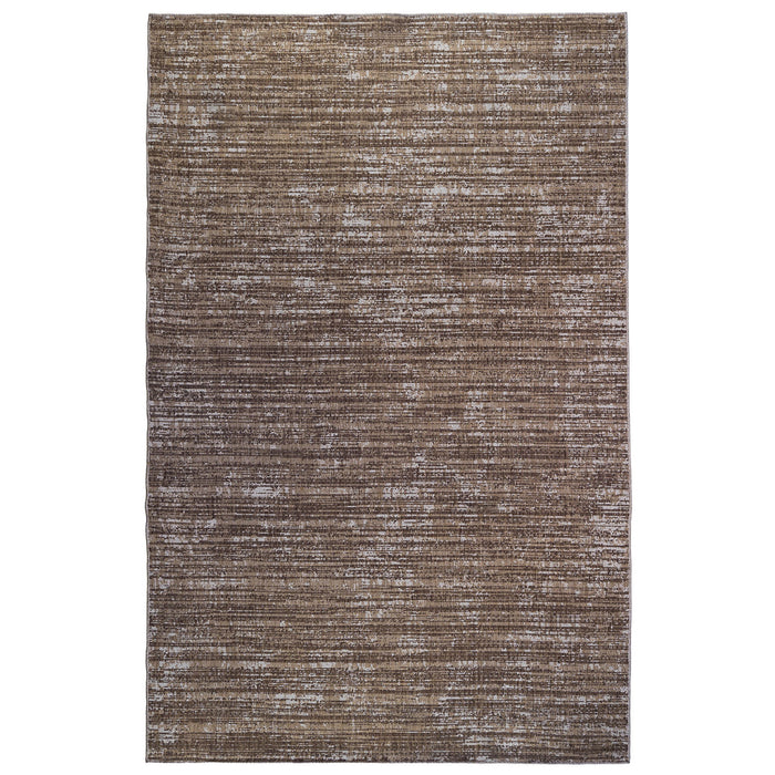 9' X 12' Striped Stain Resistant Indoor / Outdoor Area Rug - Brown / Ivory