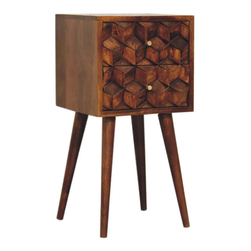 Mini Cube Carved 2 Drawer Nightstand Artisan Furniture